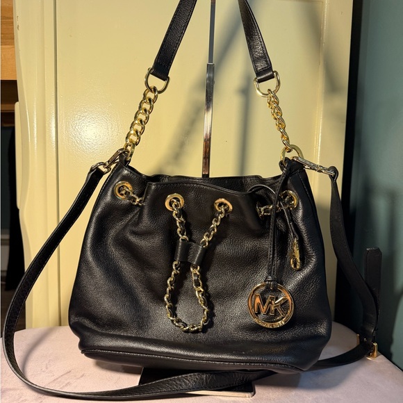 Michael Kors Handbags - Michael Kors Black Leather Satchel Bag with Gold Chain